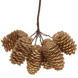 Suspension de Noël - Sujet branche & Pommes de pin dorés - 13cm