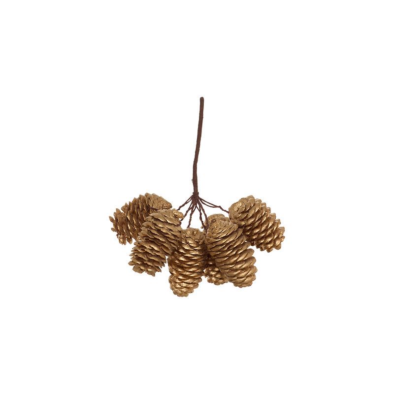 Suspension de Noël - Sujet branche & Pommes de pin dorés - 13cm