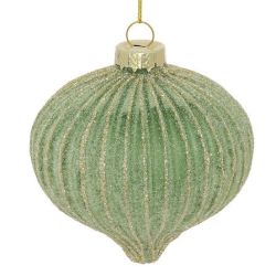 Boule de Noël en verre - Oignon vert givré - D8cm