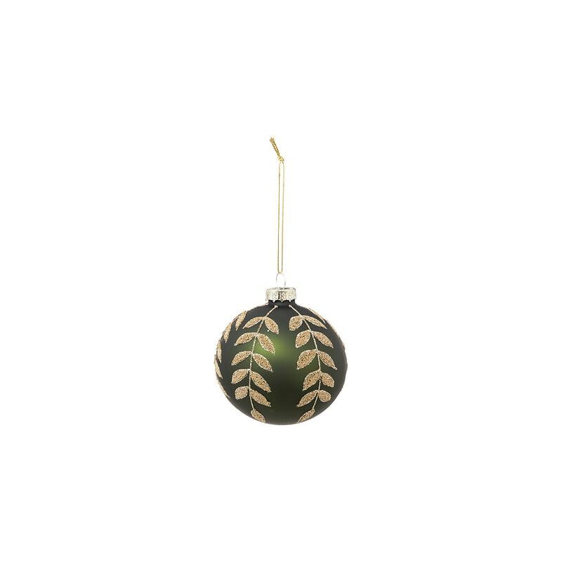 Boule de Noël en verre - Feuille vert/or - D8cm