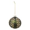 Boule de Noël en verre - Feuille vert/or - D8cm