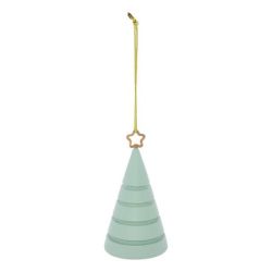 Suspension de Noël en bois - Sujet Sapin Etoile 3D vert - 10cm