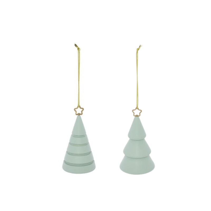 Suspension de Noël en bois - Sujet Sapin Etoile 3D vert - 10cm