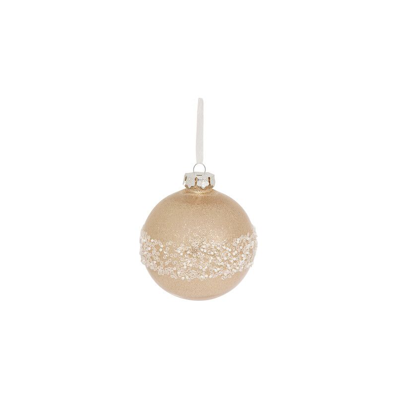 Boule de Noël en polystyrène - Pailletée et perles dorées - D10cm