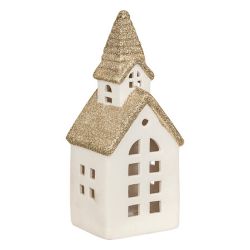 Maison lumineuse LED en céramique blanche - H16.8cm