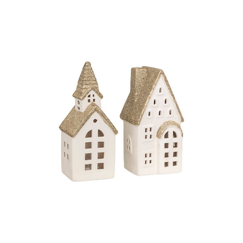 Maison lumineuse LED en céramique blanche - H16.8cm