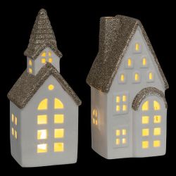 Maison lumineuse LED en céramique blanche - H16.8cm