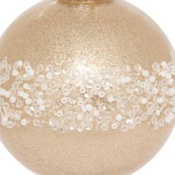 Boule de Noël en polystyrène - Pailletée et perles dorées - D8cm
