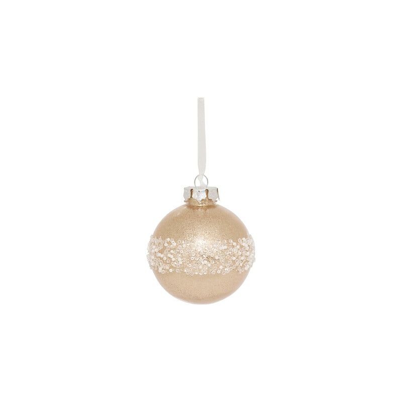 Boule de Noël en polystyrène - Pailletée et perles dorées - D8cm