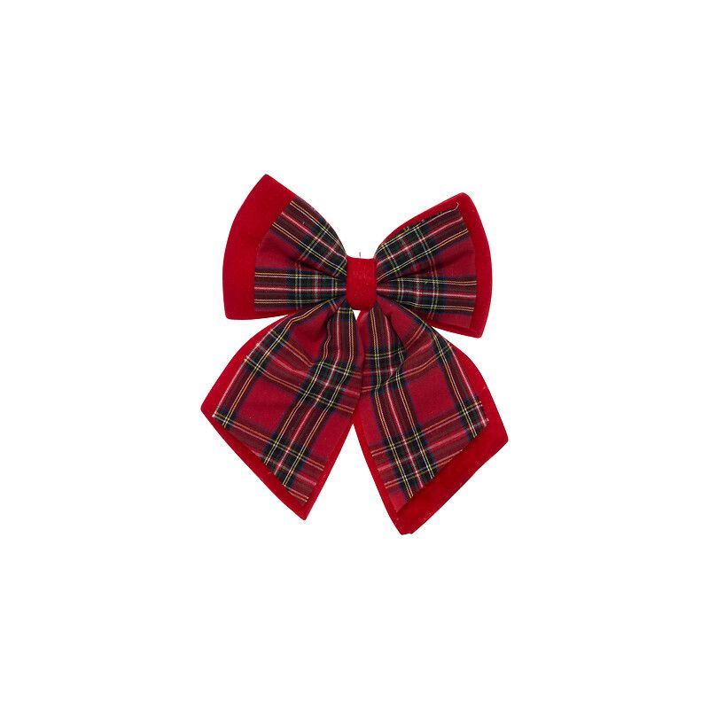 Nœud en velours - Tartan rouge et vert - 24x19cm