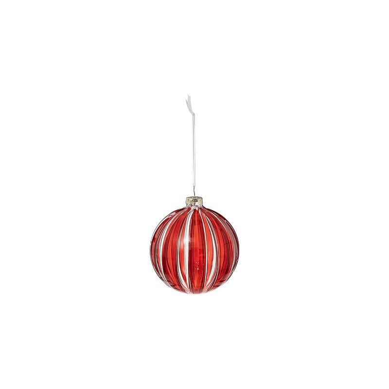 Boule de Noël en verre - Rayures rouges - D8cm