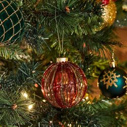 Boule de Noël en verre - Rayures rouges - D8cm