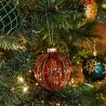 Boule de Noël en verre - Rayures rouges - D8cm