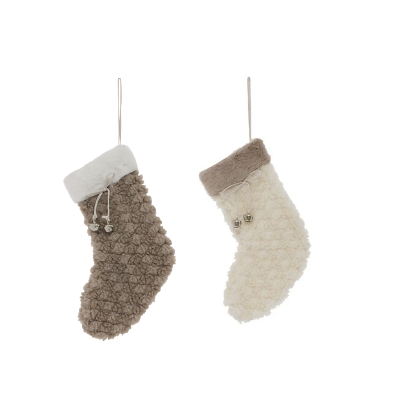 Suspension de Noël en tissu - Botte Fourrure marron OU écru - 21cm