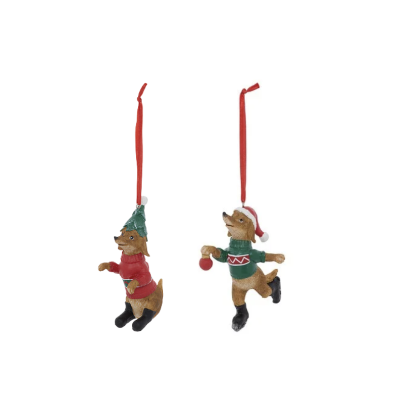 Suspension de Noël en résine - Chien pull de Noël - 10cm