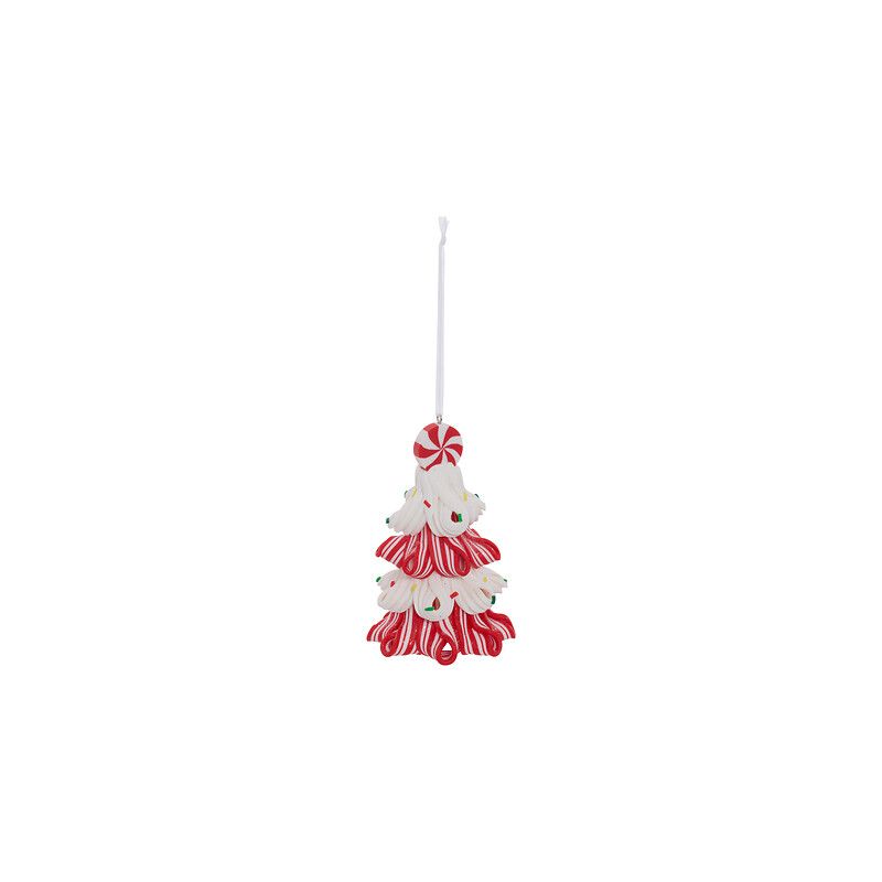 Suspension de Noël en résine - Sujet sapin bonbon rouge et blanc 11cm