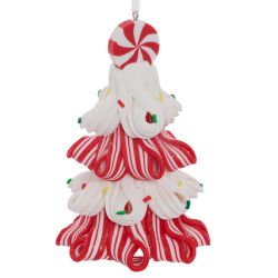Suspension de Noël en résine - Sujet sapin bonbon rouge et blanc 11cm