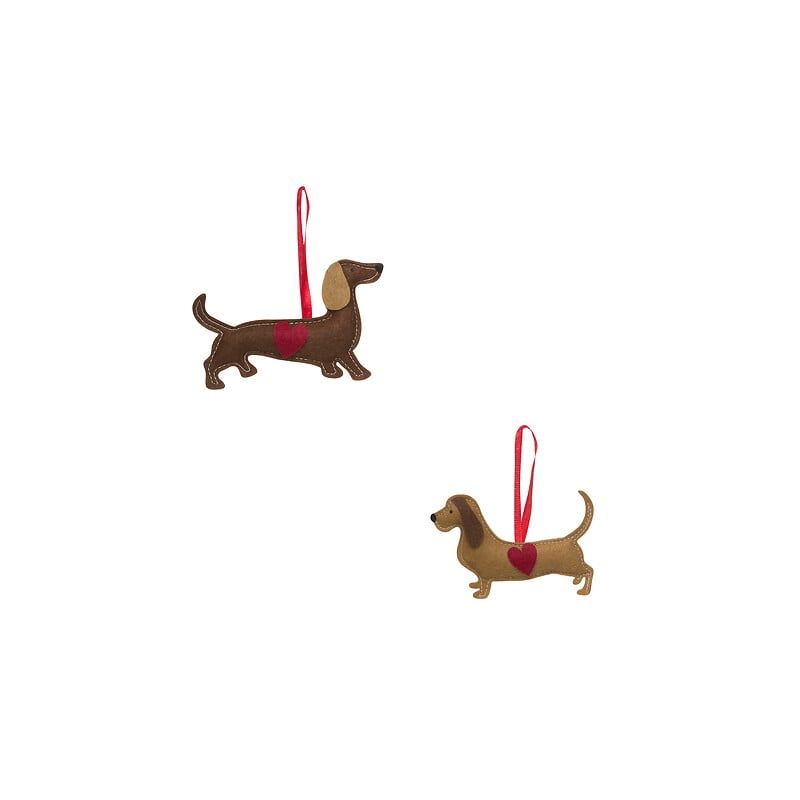 Suspension de Noël en feutrine - Teckel Coeur 13cm