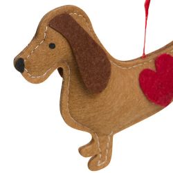 Suspension de Noël en feutrine - Teckel Coeur 13cm