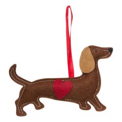 Suspension de Noël en feutrine - Teckel Coeur 13cm