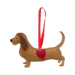 Suspension de Noël en feutrine - Teckel Coeur 13cm