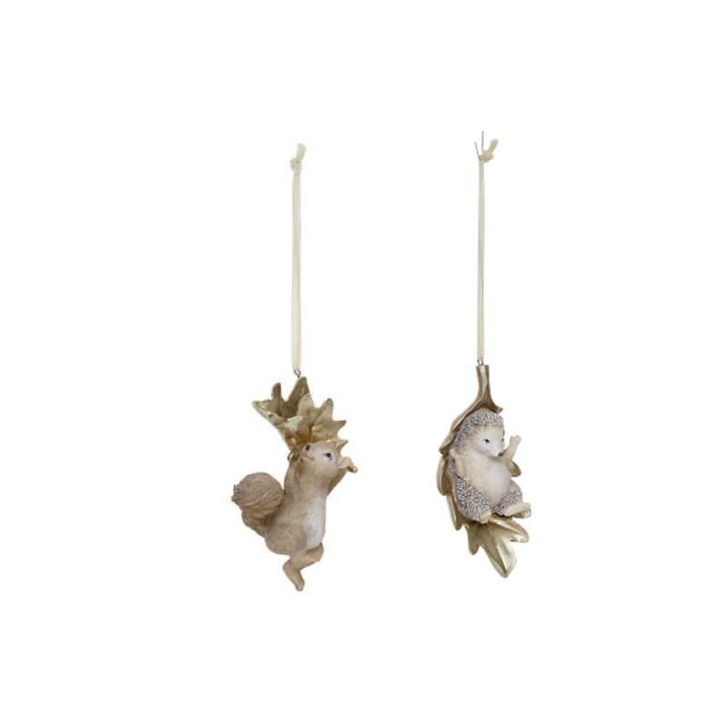 Suspension de Noël en résine - Hérisson OU Ecureuil feuille doré - 10cm
