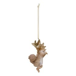 Suspension de Noël en résine - Hérisson OU Ecureuil feuille doré - 10cm