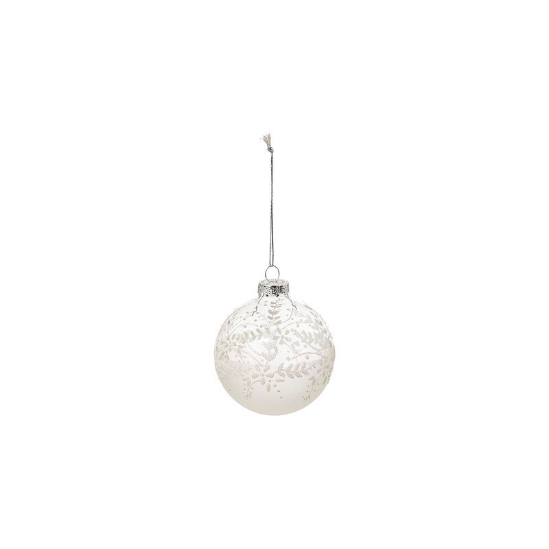 Boule de Noël en verre - Fleur et Branche blanches - D8cm