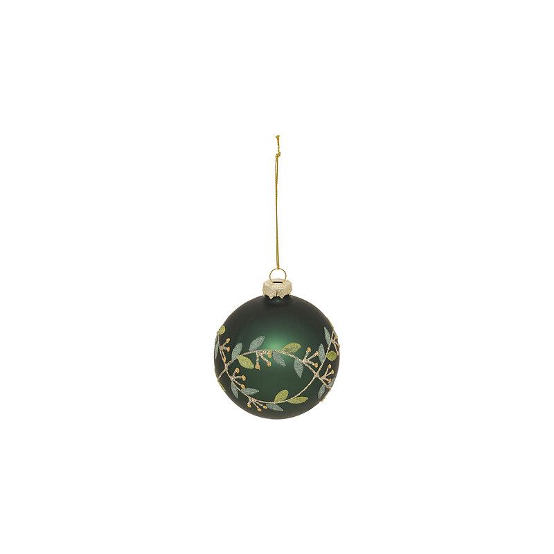 Boule de Noël en verre - Branche de gui verte - D8cm