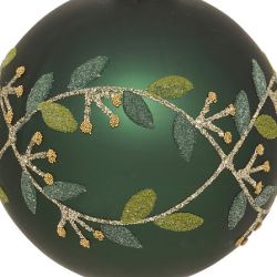 Boule de Noël en verre - Branche de gui verte - D8cm