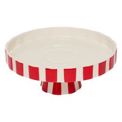 Plateau de présentation en céramique - Rayé rouge et blanc - D27cm