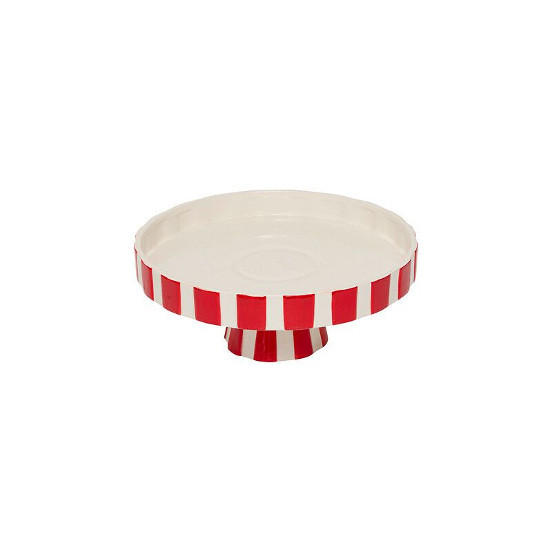 Plateau de présentation en céramique - Rayé rouge et blanc - D27cm