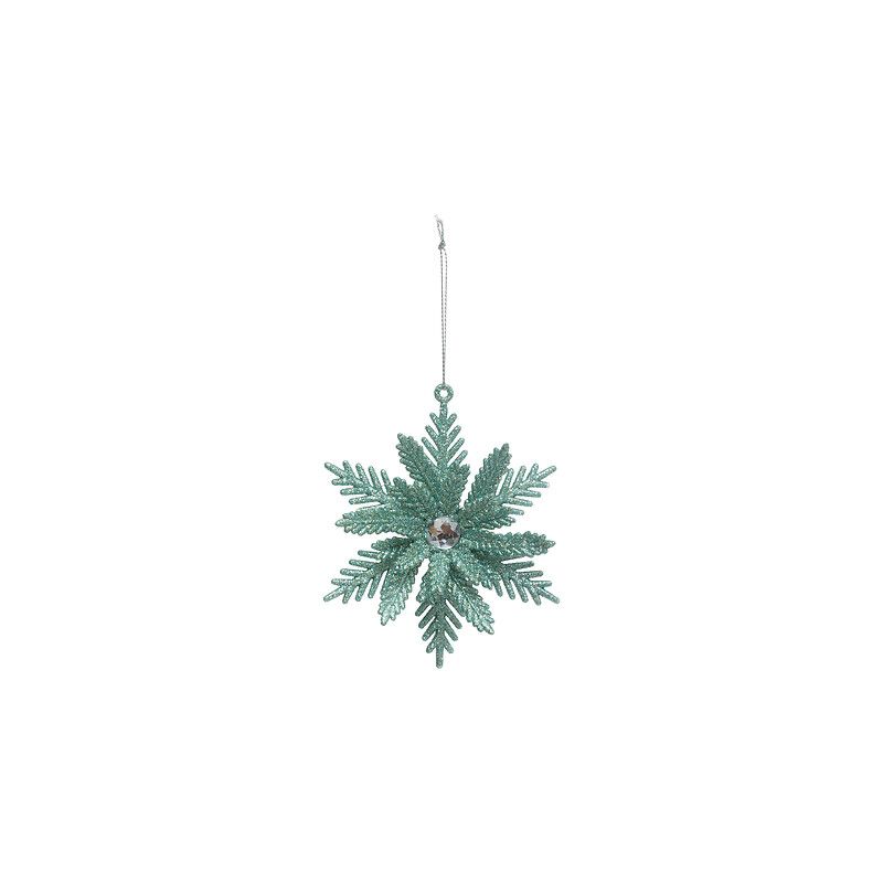 Suspension de Noël - Sujet fleur strass en plastique vert - 12cm