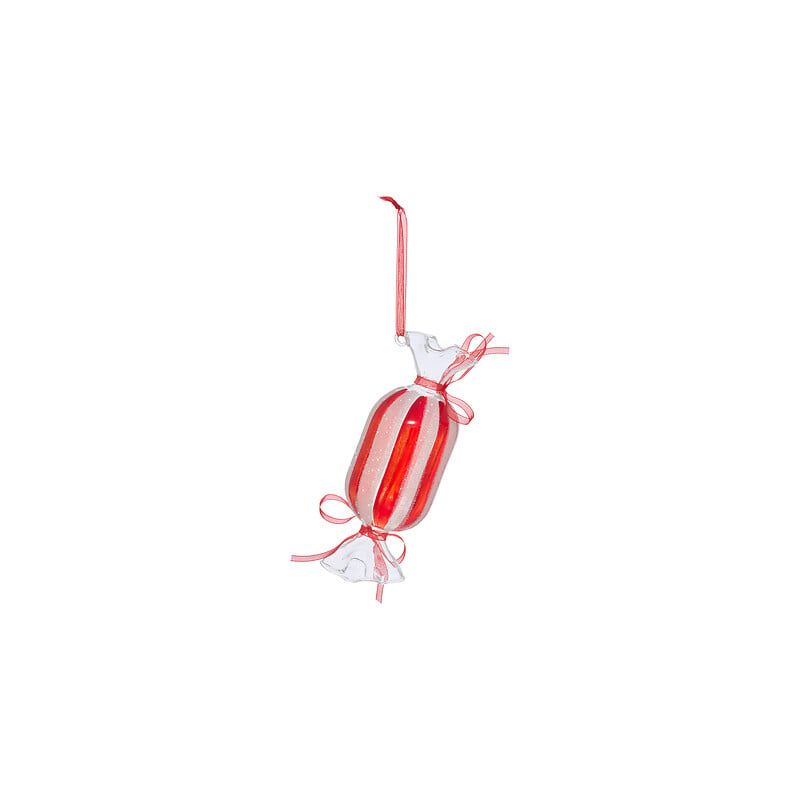 Suspension de Noël en verre - Bonbon rayé rouge - 13cm