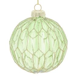 Boule de Noël en verre - Hexagones verts - D8cm