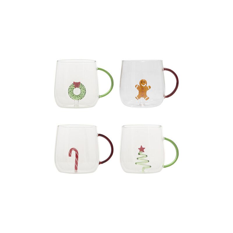Mug de Noël en verre - Nelya Gingerman ou Sapin ou Sucre d'orge ou Couronne de Noël - 40cl
