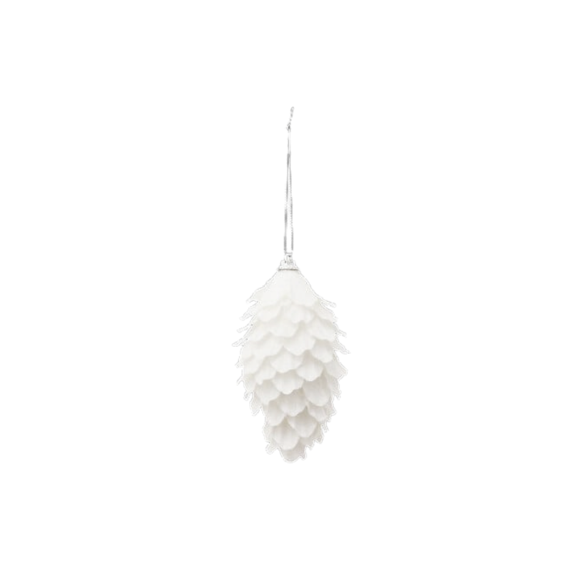 Suspension de Noël - Sujet Pomme de pin irisé blanc - 13cm