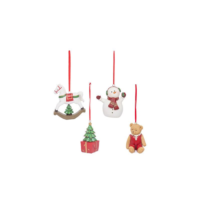 Suspension de Noël en résine - Cheval à bascule OU Bonhomme de neige OU Sapin Cadeau OU Ourson - H8.5cm