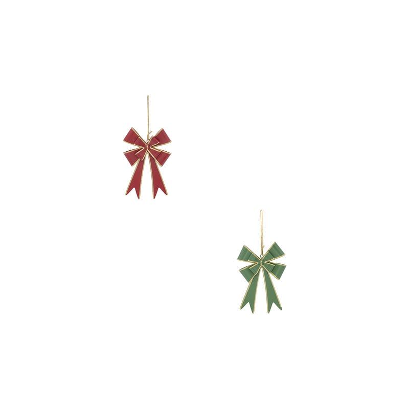 Suspension de Noël en métal - Nœud double Vert OU rouge - 15cm