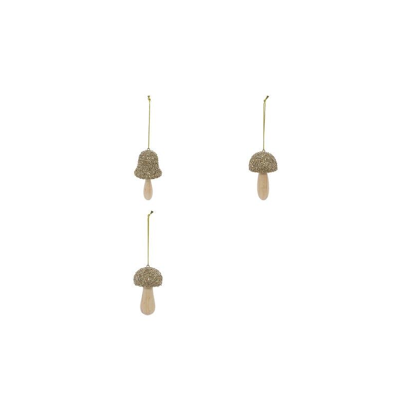 Suspension de Noël en bois - Champignon paillette doré (3 formes différentes au choix)- 9cm