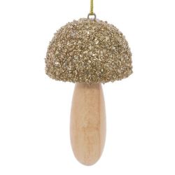Suspension de Noël en bois - Champignon paillette doré (3 formes différentes au choix)- 9cm