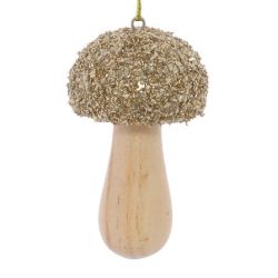 Suspension de Noël en bois - Champignon paillette doré (3 formes différentes au choix)- 9cm