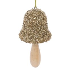 Suspension de Noël en bois - Champignon paillette doré (3 formes différentes au choix)- 9cm