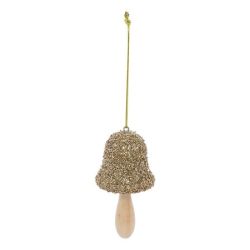 Suspension de Noël en bois - Champignon paillette doré (3 formes différentes au choix)- 9cm