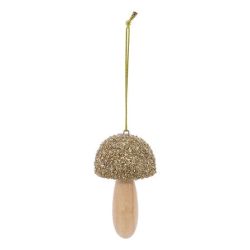 Suspension de Noël en bois - Champignon paillette doré (3 formes différentes au choix)- 9cm