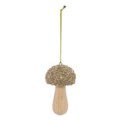 Suspension de Noël en bois - Champignon paillette doré (3 formes différentes au choix)- 9cm