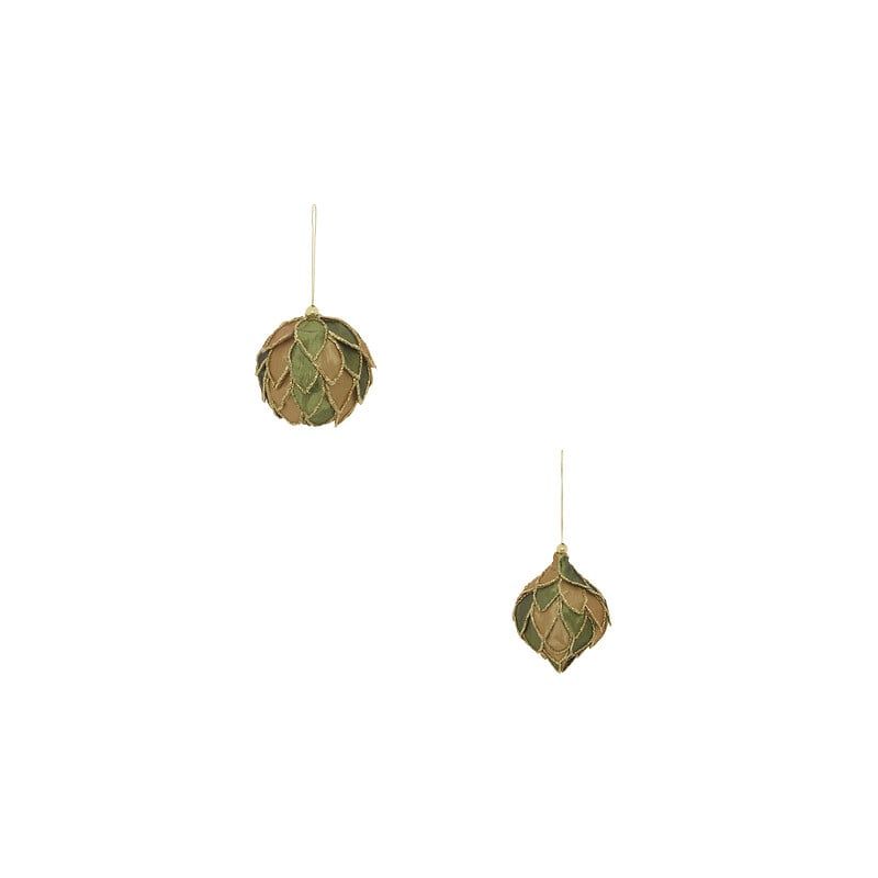 Suspension de Noël en polystyrène - Sujet pétales vert doré (Boule ou Goutte)- 8cm