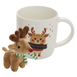 Coffret Mug de Noël 38cl avec peluche - Renne OU Gingerman