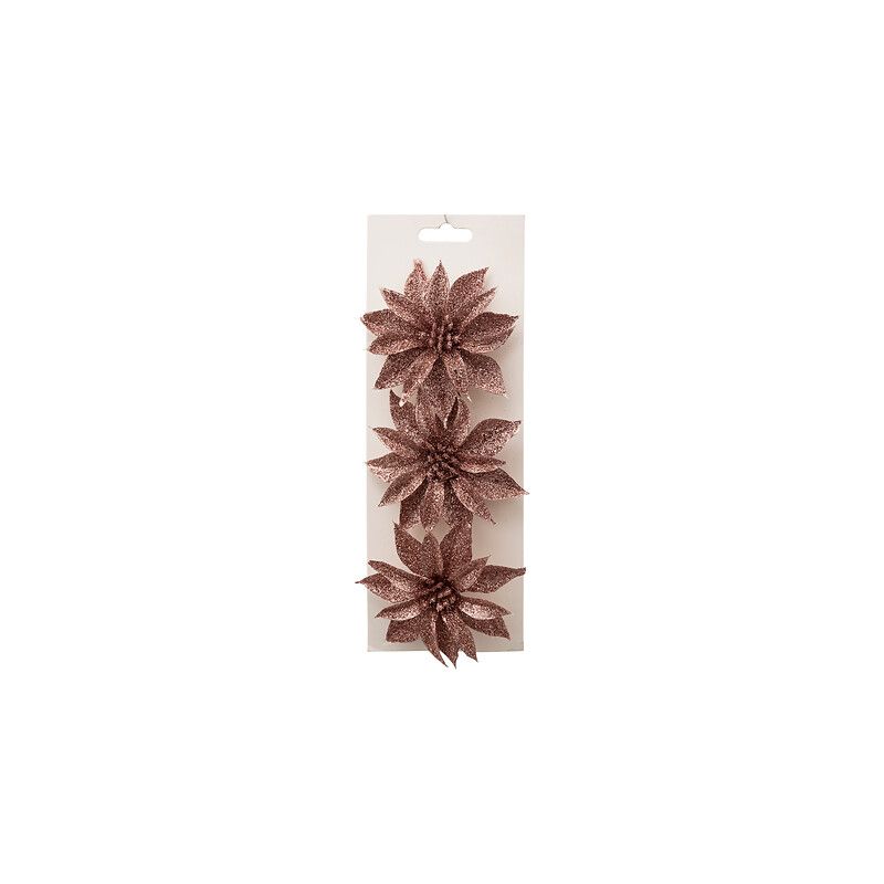 Suspension de Noël - Set de 3 Fleurs roses pailletées - 9.5cm