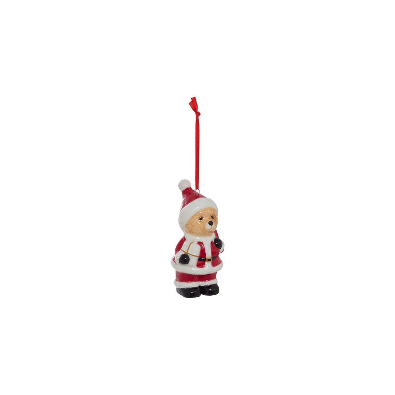 Suspension de Noël en céramique - Ourson Père Noël - 9cm